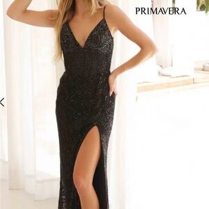 Primavera Couture 4306 Black Sequin with Sweetheart Neckline